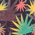 Seamless pattern with drawn tropical leaves, colorful artistic botanical illustration. Floral background. Modern Royalty Free Stock Photo