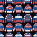 Seamless pattern of drawn wool knitted sweaters for cold weather