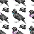 Seamless pattern with dressed up starling