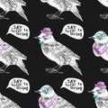 Seamless pattern with dressed up starling