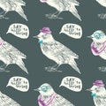 Seamless pattern with dressed up starling