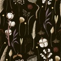 Seamless pattern with dried autmn flowers. Vector.