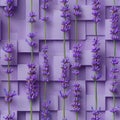 Seamless Pattern, Dried Lavender Flowers on Geometric Purple Background, Floral Design Element Royalty Free Stock Photo