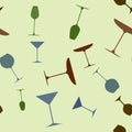 Seamless pattern of Drink and cocktail glasses . Design for cover menu, wine list or restaurant card Royalty Free Stock Photo