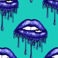 SEAMLESS PATTERN - DRIPPING METALLIC LIPS ON SOLID COLOR BACKGROUND