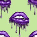 SEAMLESS PATTERN - DRIPPING METALLIC LIPS ON SOLID COLOR BACKGROUND