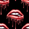 SEAMLESS PATTERN - DRIPPING METALLIC LIPS ON SOLID COLOR BACKGROUND