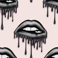 SEAMLESS PATTERN - DRIPPING METALLIC LIPS ON SOLID COLOR BACKGROUND