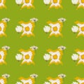 Seamless pattern with dry flowers on limegreen background