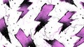Seamless pattern of dynamic black and purple lightning bolts on distressed off-white textured background Royalty Free Stock Photo