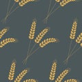 Seamless pattern, ear of wheat rye, rural harvest background, vector illustration for textile