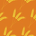 Seamless pattern, ear of wheat rye, vector illustration for textile three spikelets