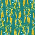 Seamless Pattern Of Ears Ripe Wheat And Blue Cornflowers