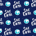 Seamless pattern with earth and text on dark background. Vector ecology banner