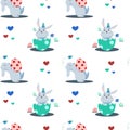 seamless pattern of easter bunnies and easter eggs and hearts Royalty Free Stock Photo