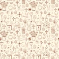 Seamless pattern with easter doodle sketches in vintage style