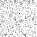 Seamless pattern with easter doodle sketches on white background