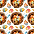 Seamless pattern with easter egg. Hand drawn watercolor illustration on a white background. Design Easter products Royalty Free Stock Photo
