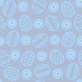 Seamless pattern with Easter eggs and chamomiles with neon effect. Vector illustration.