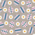 Seamless pattern with Easter eggs and chamomiles. Vector illustration