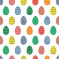 Seamless pattern of Easter eggs of different pastel colors with colorful patterns