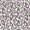 Seamless pattern Eggplant. Hand painted watercolor. Handmade fresh food design elements isolated Royalty Free Stock Photo