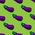 Seamless pattern Eggplant. Toy plastic vegetable isolated on green background. Plastic vegetable for the game. Playing at the kids