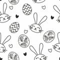Seamless pattern with eggs and bunnies. Easter holiday black and white background for printing on fabric, textile, paper for scrap