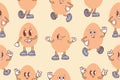 Seamless pattern of eggs in kawaii style. The concept of proper nutrition and a healthy lifestyle. Vector illustration