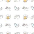 Seamless pattern, eggs, milk, cheese, healthy food. For print and web and textile.