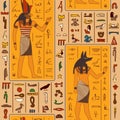 Seamless pattern with egyptian gods and ancient egyptian hieroglyphs. Royalty Free Stock Photo