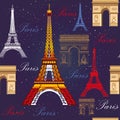Seamless pattern with Eiffel tower and Triumphal arch Royalty Free Stock Photo
