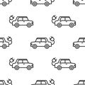 Seamless pattern, electric car with plug. EV car. Eco friendly vehicle concept Royalty Free Stock Photo