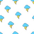 Seamless pattern with electric lightning bolts and clouds Royalty Free Stock Photo
