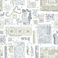 3462seamless pattern of Electronic component of desktop computer. Motherboard, processor, video card, memory, hdd. Royalty Free Stock Photo