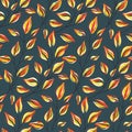 Seamless pattern, elegant botanical print with autumn leaves in an abstract arrangement on a dark background