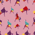 Seamless pattern of elegant and fashionable women with shopping bags Royalty Free Stock Photo