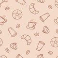 Seamless pattern with elements of coffee and dessert. Vector background of cafe concept and sweet cakes Royalty Free Stock Photo