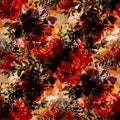 Seamless pattern with elements of flowers, abstraction and watercolor stains. Royalty Free Stock Photo