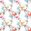 Seamless pattern with elements of flowers, abstraction and watercolor stains. Royalty Free Stock Photo