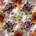 Seamless pattern with elements of flowers, abstraction and watercolor stains. Handmade watercolor Royalty Free Stock Photo