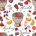 Seamless pattern with elements for sweet fondue. Endless texture for restaurant and cafe menu, design,decoration