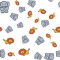 Seamless pattern of elephants and lions in in cartoon style Royalty Free Stock Photo