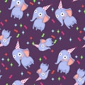 Seamless pattern with elephants on a purple background.