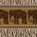 Seamless pattern with elephants and zebra skin.