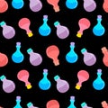 Seamless pattern with Elixir bottle. potion pattern. Vector. The concept of Halloween, witchcraft.Design of banners, web