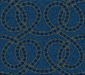 Vector seamless pattern embroidered on blue denim texture background Royalty Free Stock Photo