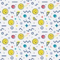 Seamless pattern with emoji in memphis style.