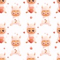 Seamless pattern with enamored Llama alpaca on white background with hearts ang love letter. Romantic valentine backdrop