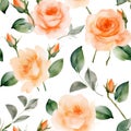 Seamless watercolor pattern with floral plants English Rose. Vector Illustration